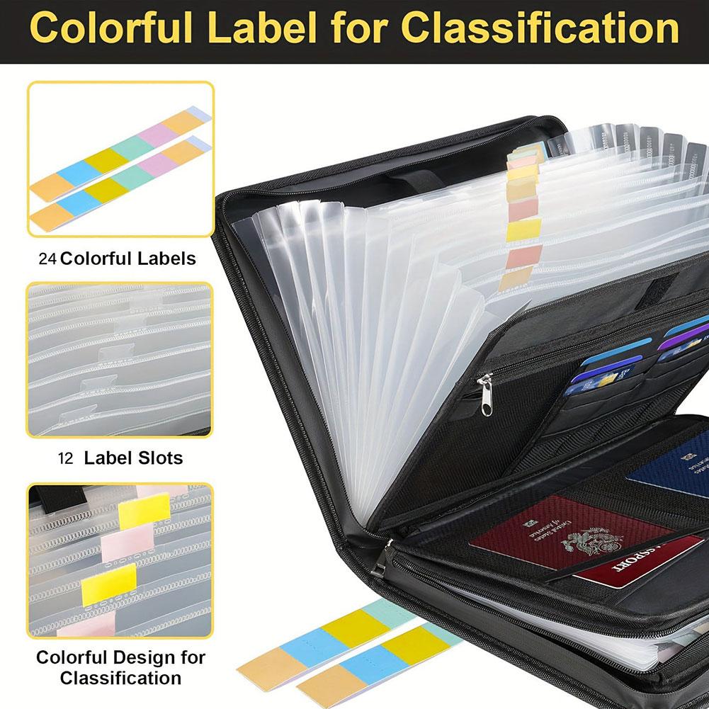Fireproof Expanding File Folder Zipper Closure Waterproof Accordion File Organizer Space Saving Multi Pockets A4 Files Briefcase
