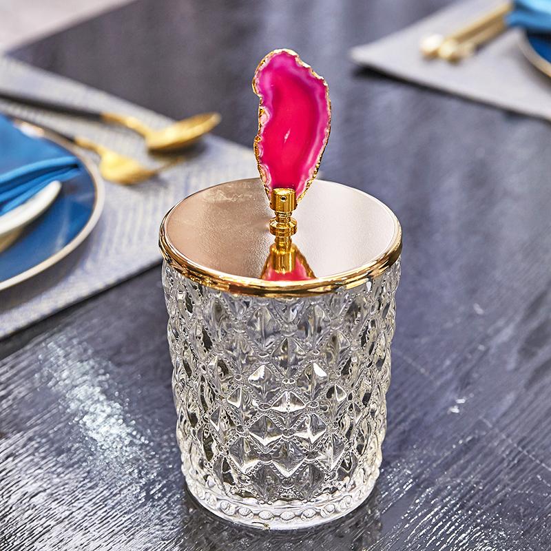 Glass Storage Jars Relief Tea Canister Candy Pot Natural Agate Stone Decorative Crystal Storage Jar with Cover Spice Organizer