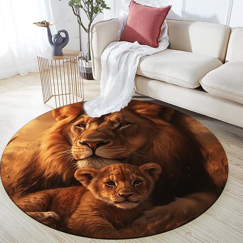 

Brown Lion pattern round rug,Carpet Rug for Living Room Bedroom Sofa Playroom Decor,Non-slip Floor Mat,Holiday Gifts and Birthday Gifts 80cmx80cm