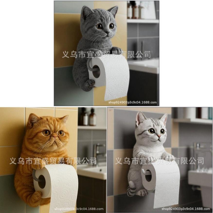 Cat Paper Holder Resin Cute Cat Design Wall Mount Tissue Dispenser For Bathroom Decor