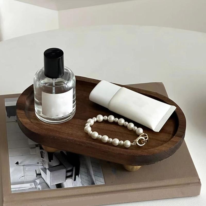 Wooden Vanity Organizers Jewelry Perfume Bottle Tray Wood Pedestal Stand Dish Household Decors For Bathroom And Bedroom