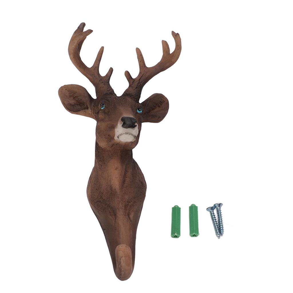 Sika Deer Head Single Wall Hook Retro Style Lifelike Details Animal Shaped Coat Hat Hook for