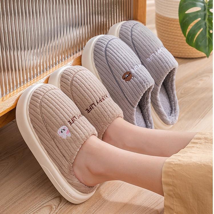Bavlněné pantofle dámské podzimní a zimní nové domácí vnitřní nošení teplé a fleecové silná podrážka protiskluzové pánské nadýchané bavlněné boty