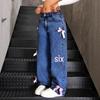 Europe Street Style Bowknot Wide Leg Washed Denim Pants