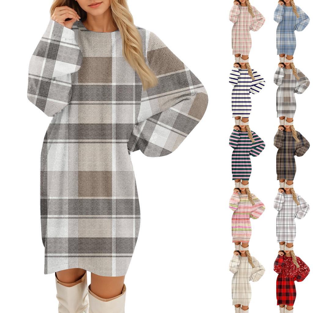 Women's Round Neck Casual Long Sleeve Plush Dresses