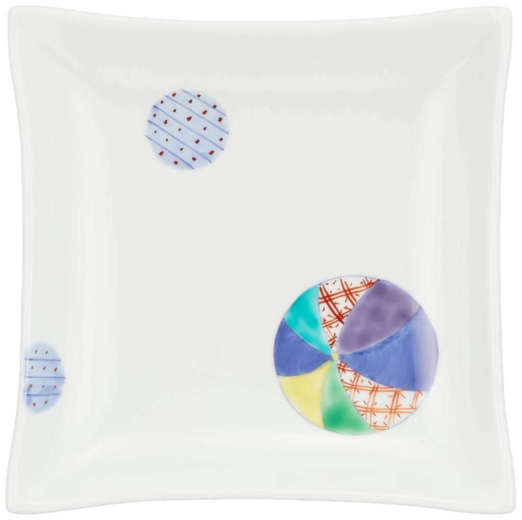 Arita Ware, Shinmine Kiln, Temari Crest, Square, 7-inch Plate, 55019