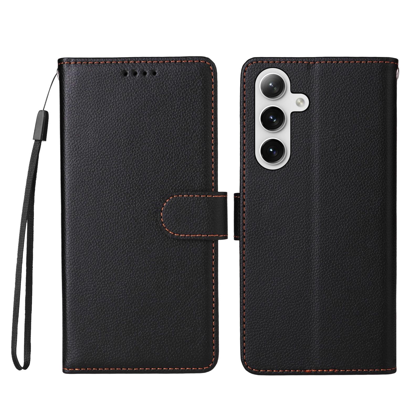 

For Samsung Galaxy S24/Galaxy S25 Case RFID Blocking 3 Card Slots PU Leather Phone Cover with Wrist Strap Black