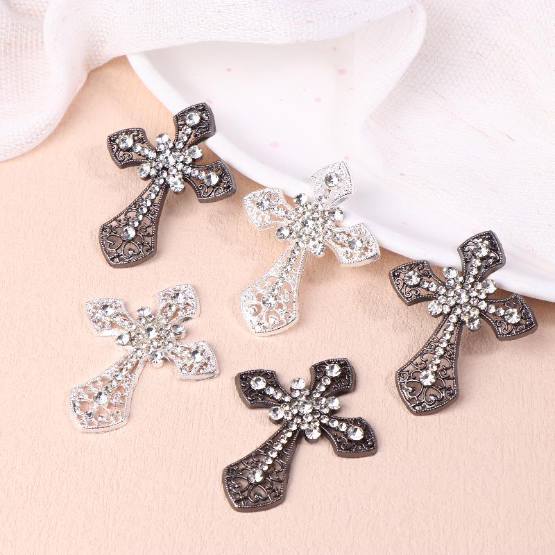 2/10Pcs Vintage Cross Crystal Center Flatback Rhinestone Decorative Accessories For Diy Brooch Craft Making