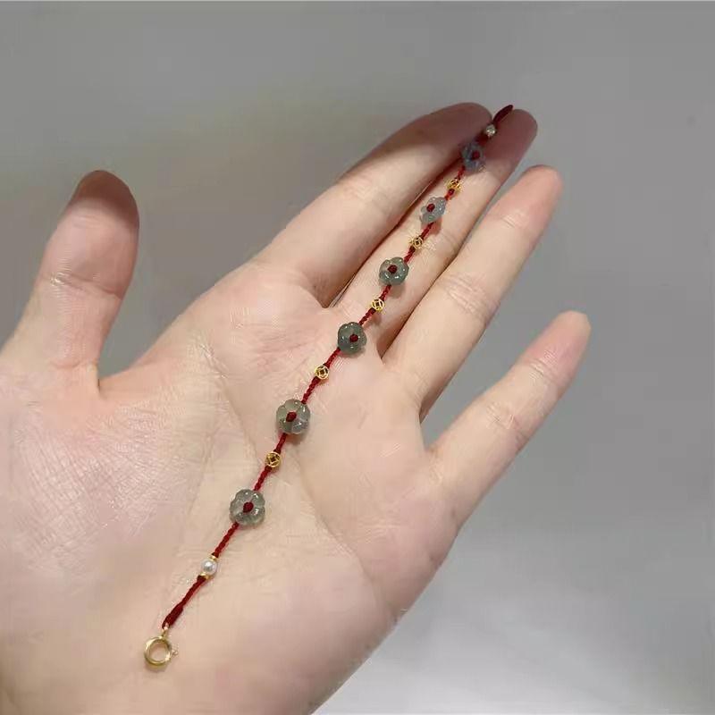 Chinese Style Simple Line Lucky Amulet Bracelet Flower Beaded Bracelet For Women Handmade Rope Bracelet Jewelry
