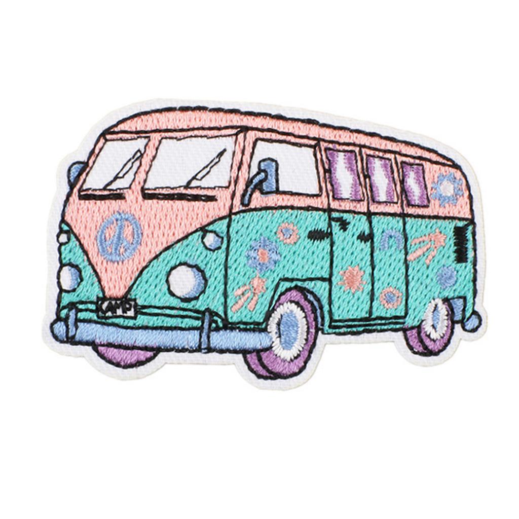 Embroidered Patches Flowers Repair Patches Iron On Patches Applique Patches Cartoon Bus Sew On Patches for Clothes Bag