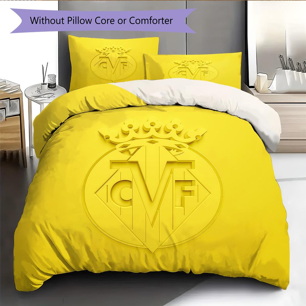 Villarreal Club de Fútbol Pattern Bedding Quilt Set Home Decoration Gift (1 * duvet cover + 2 * pillowcase without core)