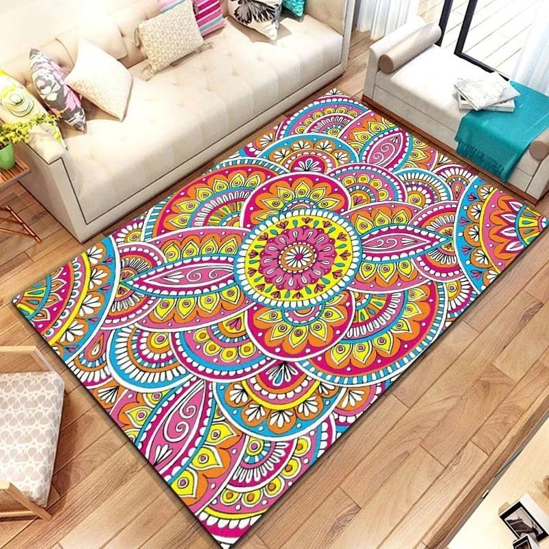 Bohemian Mandala Carpet Floral Geometric Pattern Soft Non Slip Bathroom Rug for Entryway Hallway Home Decor Mat