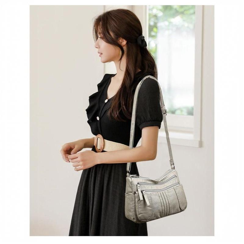 Retro Soft Leather Shoulder Bag Multi Pocket Solid Color Crossbody Bag Perfect for Business Trips Grocery Shopping