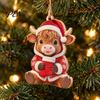 Animal Theme Christmas Tree Ornaments Wooden Highland Cow Ornament, 2D Cute Hanging Shape Decor with String, Farmhouse Holiday Party Decoration