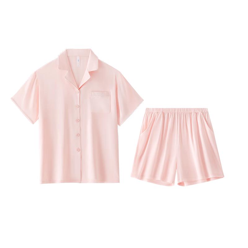 HLA Women s Ice Silk Short Sleeve Lapel Homewear Set L