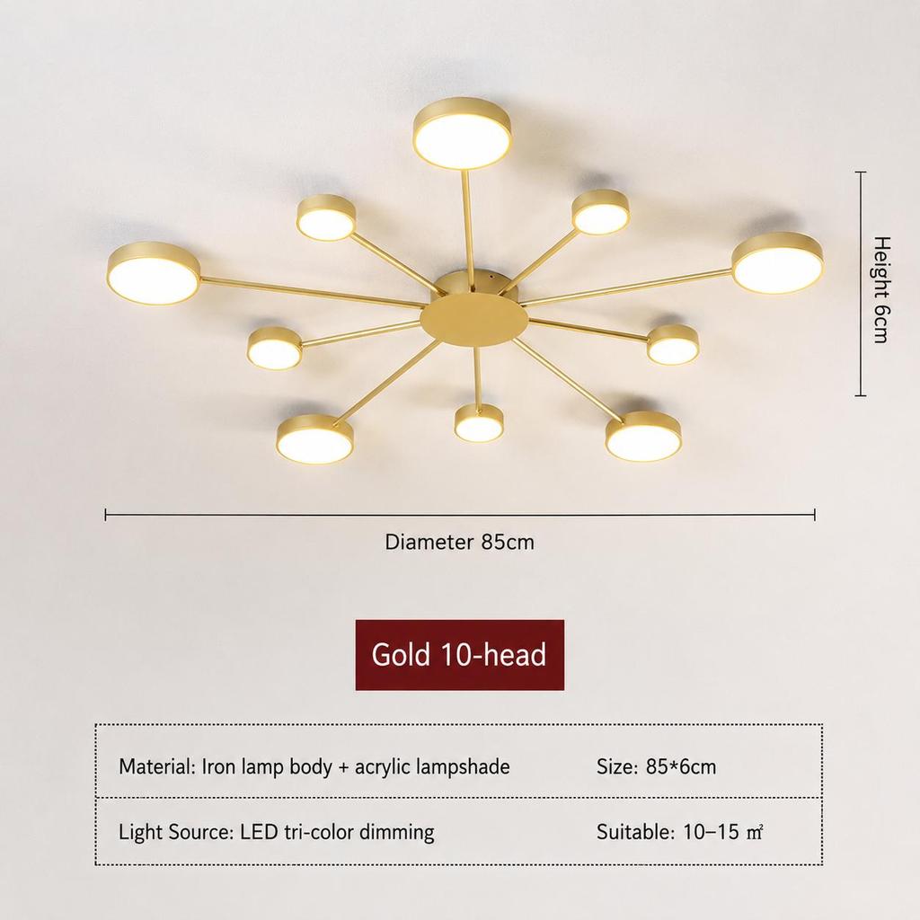 LED Chandelier with Built-in Light Source, Gold Black Modern Ceiling Lamp, 6/8/10 Heads Spider Pendant Lighting Fixture for Home Living Room