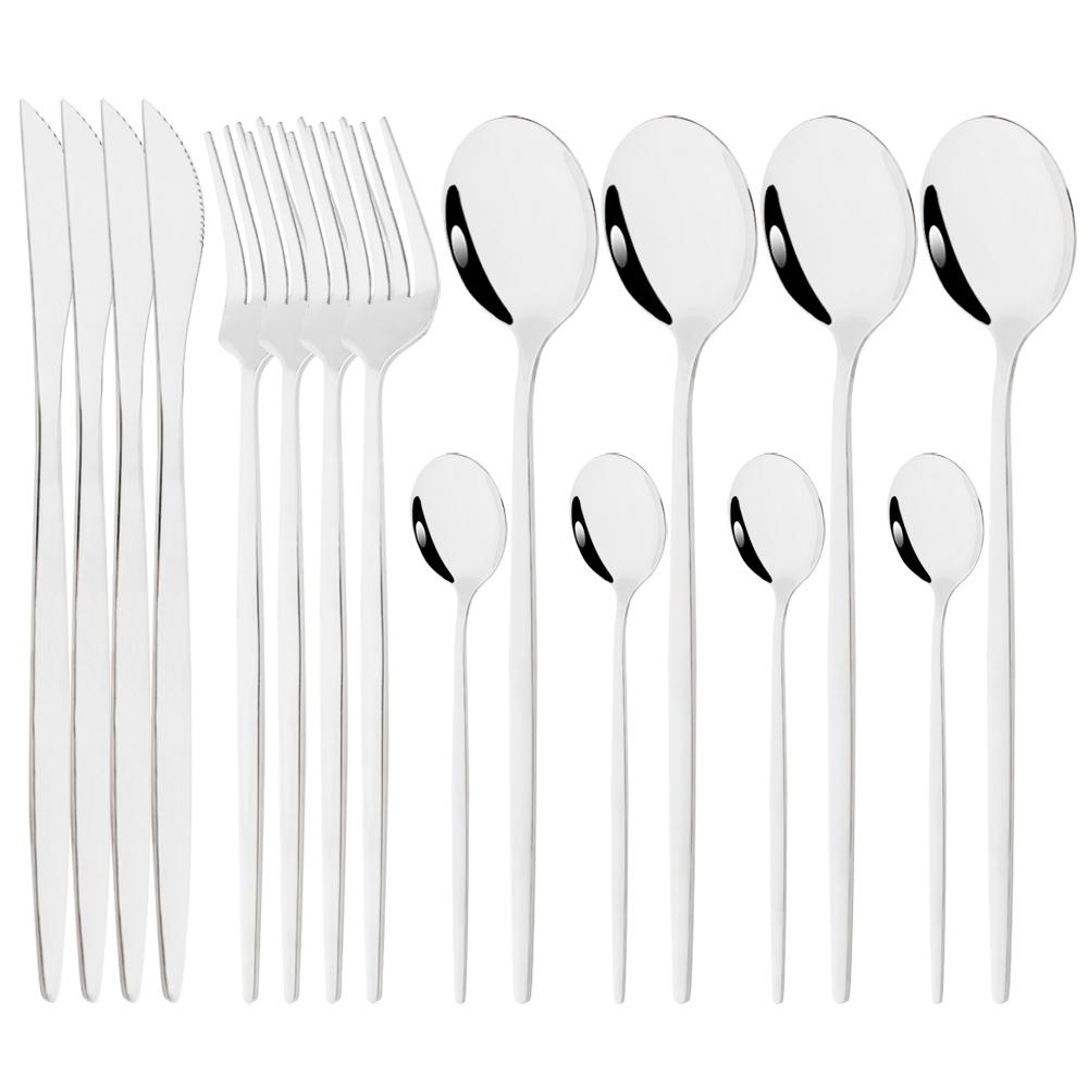 16Pcs Dinnerware Knife Fork Coffee Spoon Cutlery Set  Flatware Stainless Mint Green Gold Steel Silverware Tableware Set