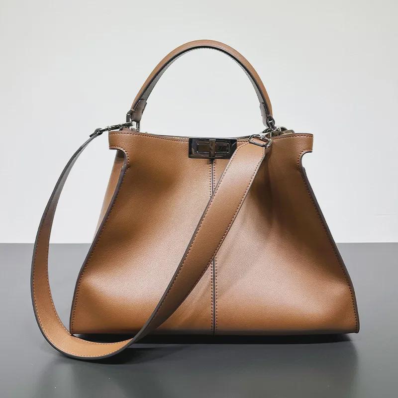 Luxury Women's Genuine Leather Tote: Spacious & Stylish Handbag for Shoulder or Messenger Use