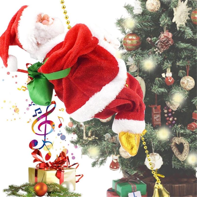 Noel Elektrikli Noel Baba Merdiven Tırmanan Peluş Bebek Çocuk Oyuncak Hediye Kolye Süs Doğum Günü Hediyeleri İçin Yaratıcı Dekor