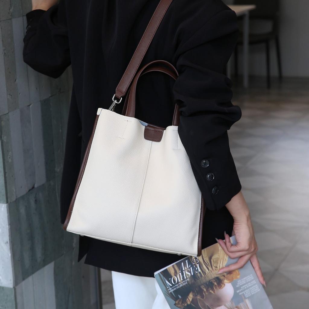 Top Layer Cowhide One shoulder Women's Bag Large Capacity Crossbody Tote Bag Women's Mommy Handbag Fashionable and Simple