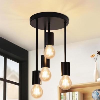 Ceiling Light - NETTLIFE - Retro Round 4 Spots - E27 - Black Metal - 20x34 Cm