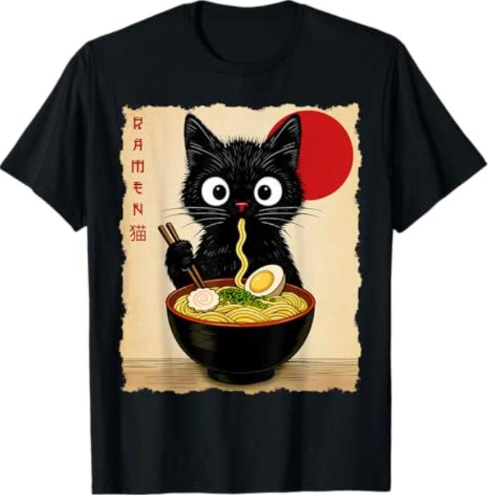 Anime Cat Ramen Japanese Funny Cat Graphic Tees Anime Gifts T-Shirt S