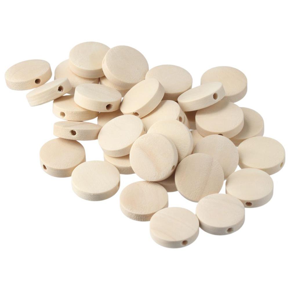 200pcs Flat Round Flat Round Wooden Beads Wooden 15mm Wooden Circle Coin Loose Beads Hole: 2mm Natural Wooden