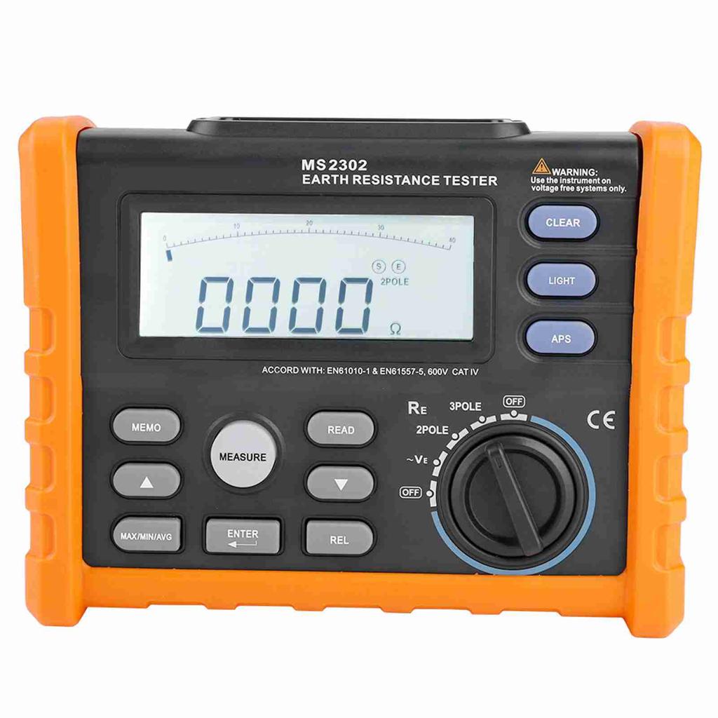 PEAKMETER MS2302 Digital Earth Resistance Tester 0 ~4K Ohm 100 Groups Data Logging
