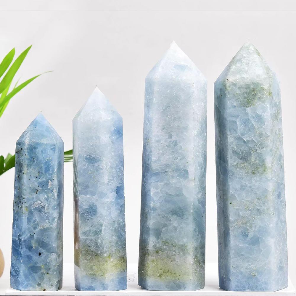 Natural Celestine Crystal Column Single Point Wand Home Decor Crafts Figurines Blue Celestite Hexagonal Prism Yoga Meditation
