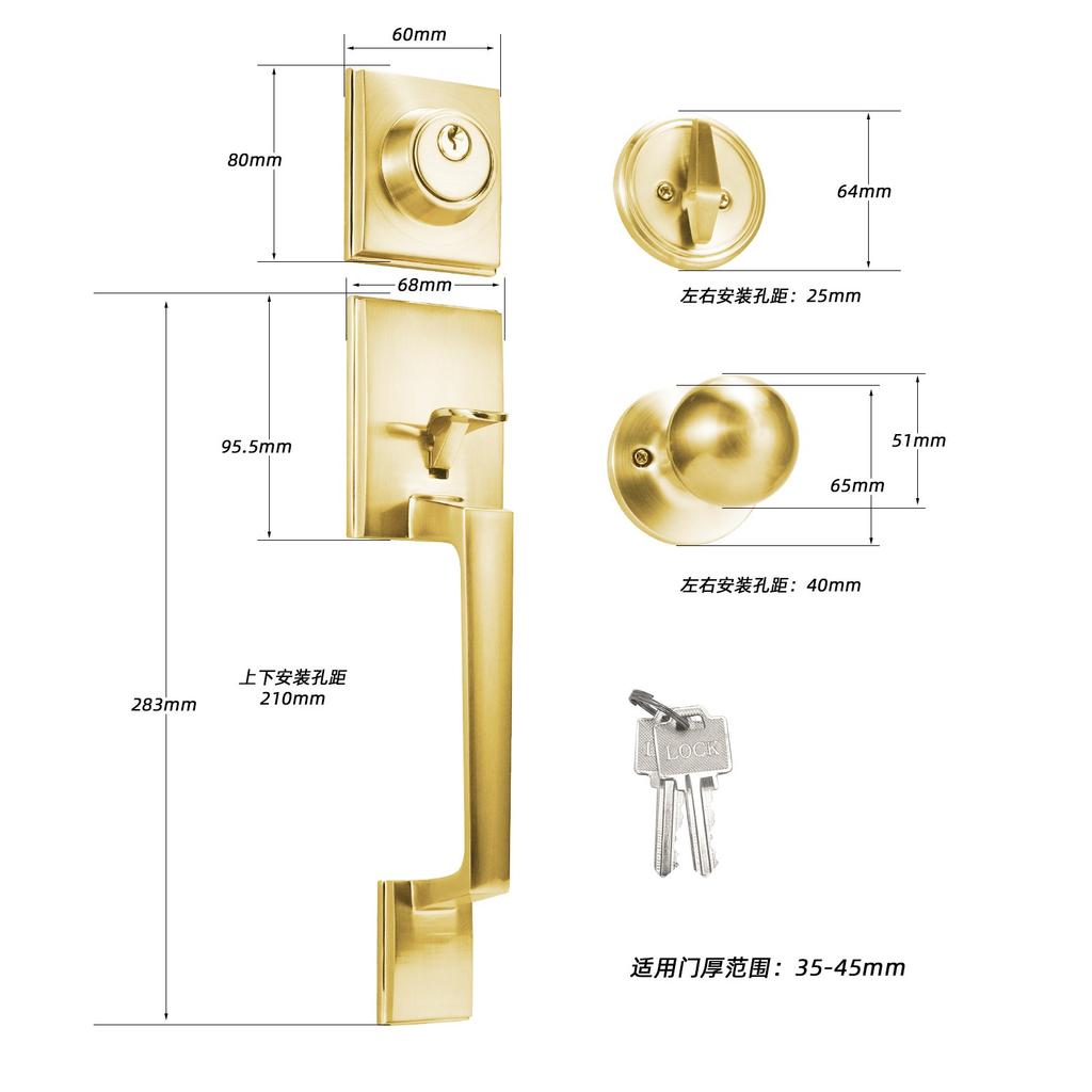 1 Set Zinc Alloy Door Locks European Style American Outdoor Door Lock Villa Entrance Door Large Handle Anti-theft Lock with Key