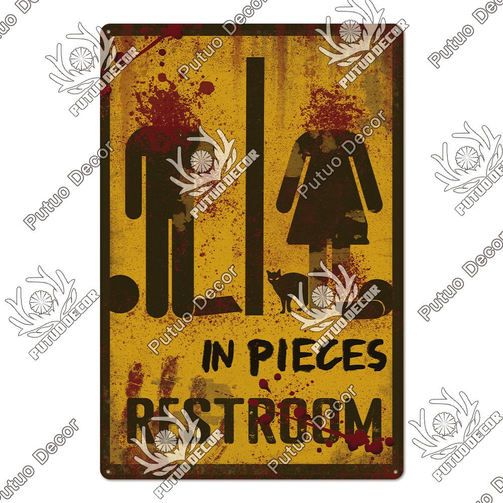 Putuo Decor Restroom Retro Tin Signs Vintage Bathroom Plaque Metal Plates Wall Art Posters Decoration for Toilet Iron Paintings