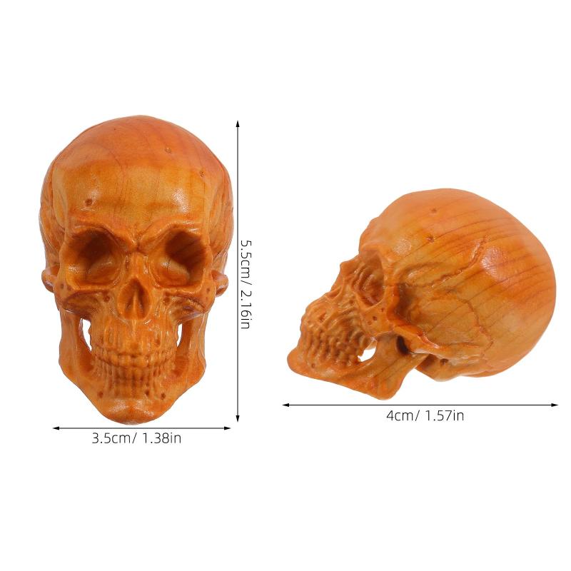 Natural Cypress Engrave Skull Decor Small Statue - Halloween Decoration Party Decoration Props Home Room, Car Bar Decoration