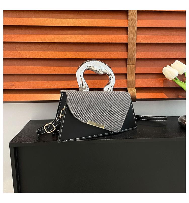 2025 Spring New Foreign Style Splicing Contrasting Color Portable Temperament Design Temperament Single Shoulder Crossbody Small Square Bag Woman