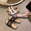 Summer thick-bottomed cool slippers women wear new retro casual belt buckle open-toe slippers