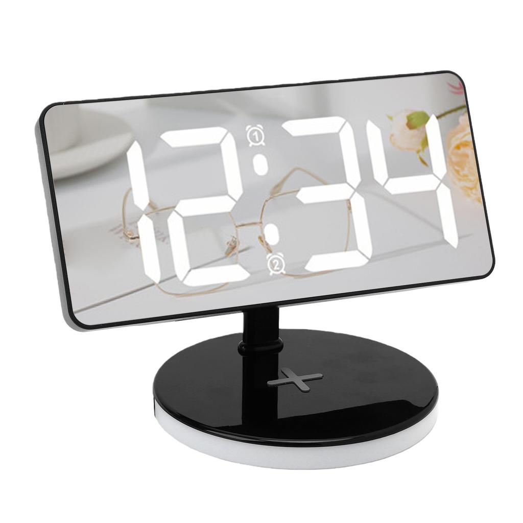 Digital Alarm Clock with Wireless Charging RGB Mirror LED Display Bedside Clock with Adjustable Brightness Snooze for
