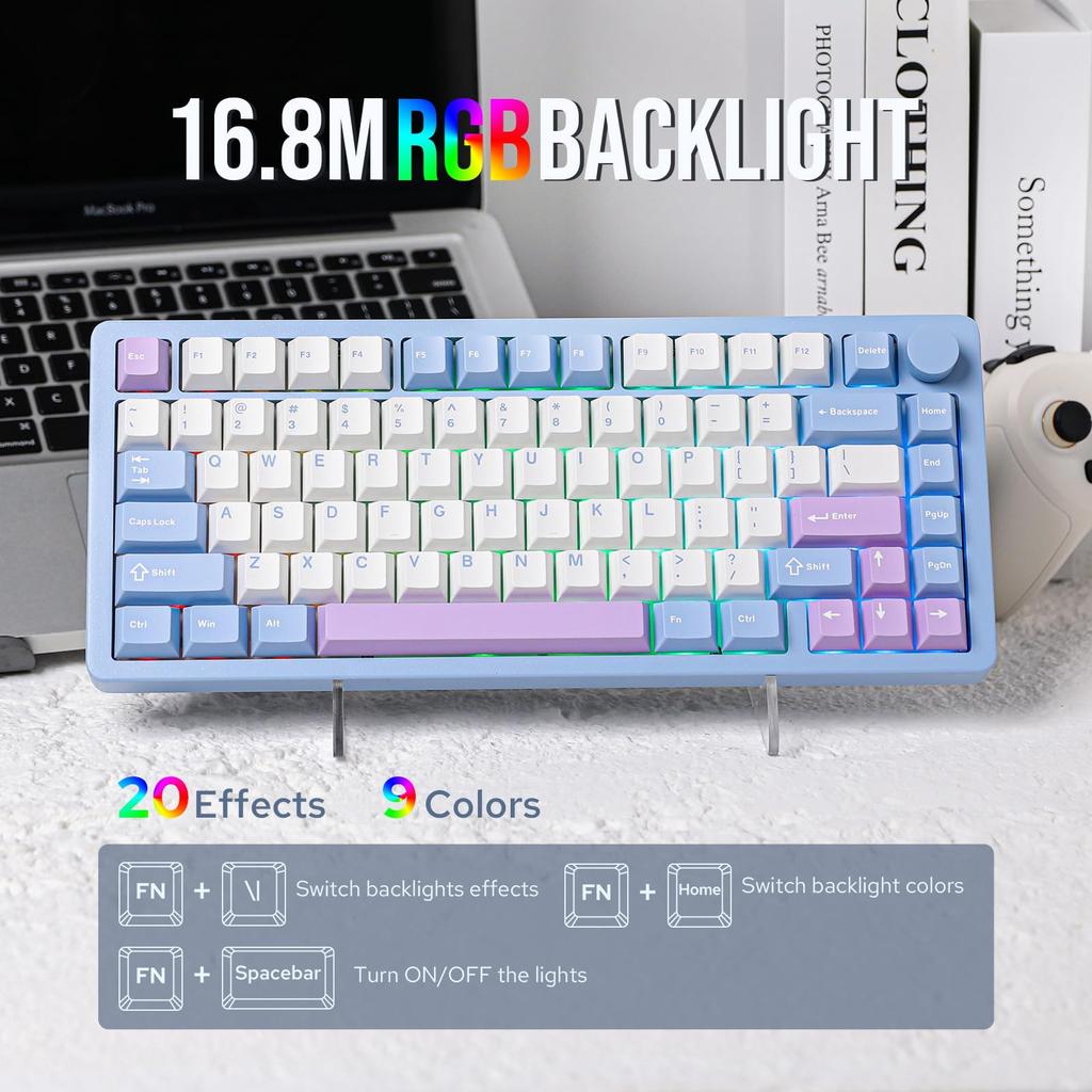 New MechLands Blade75 Wireless Aluminum Mechanical Gaming Keyboard with Gasketed Creamy Hot Customizable Keyboard with RGB Backlight for NKRO Surface,