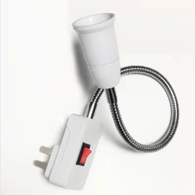 E27 Stainless Steel LED Lamp Holder with Switch – Universal Screw Conversion Fixture