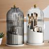 Birdcage Rotating Makeup Brush Holder with Dustproof Compartments for Desktop Cosmetics and Pen Storage