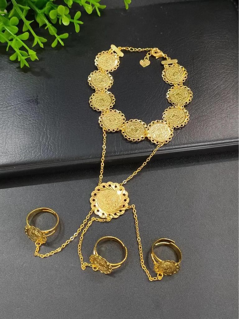 Trendy European American Hand Chain Bracelet Ring Combo for Women