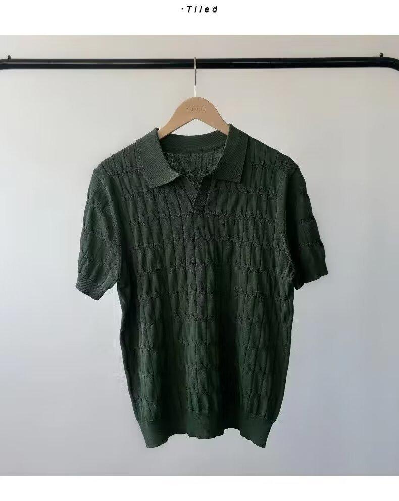 Men's Summer Slim Fit Polo Shirt - Korean Style, Turn-Down Collar, Solid Color, Casual Thin Knit