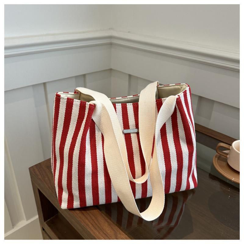 Korean version of retro literary and simple small fresh stripes casual fashion foreign style large capacity shoulder portable tote women's bag