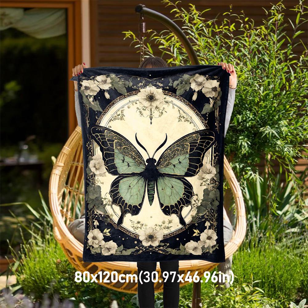 1PC Butterfly FlowersOutdoor Flannel Blanket - Soft Plush Decor for Picnics, camping, Bedroom, Playroom, Office, or Lunch Break 1262A 80x120cm(31x47inch)