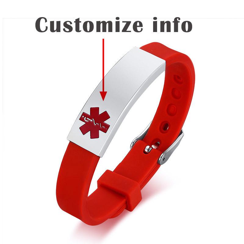 

Free Engraving Medical Aleret ID Bracelet, Personalized Adjustable Silicone Bangle,Soft Rubber Wirstband Customzied Gift