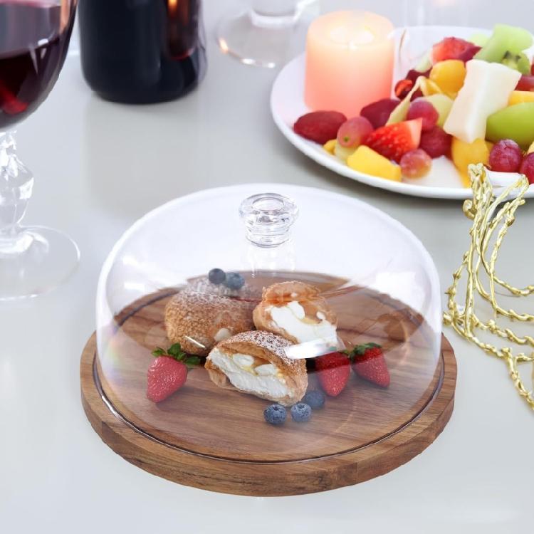 Covered Pastry Tray Round Wooden Cake Tray with Lid for Dining Presentation, Cake Service, Tea Gathering Display and Family Table Use