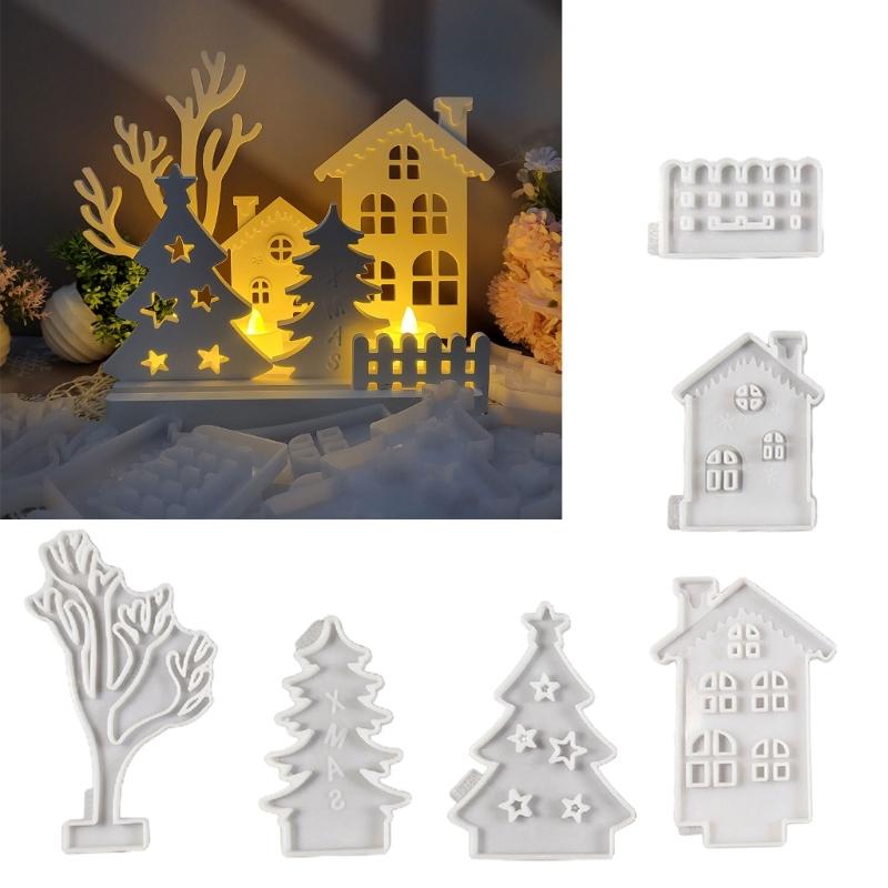 6Pcs Christmas Theme Candle Holder Molds for Candle Holder Plaster Decoration Christmas Decoration Chocolates, Fondant