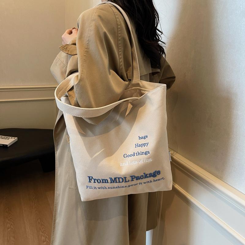 Letter printed canvas shoulder bag women's large capacity tote bag lazy wind travel cloth bag commuter work tote bag