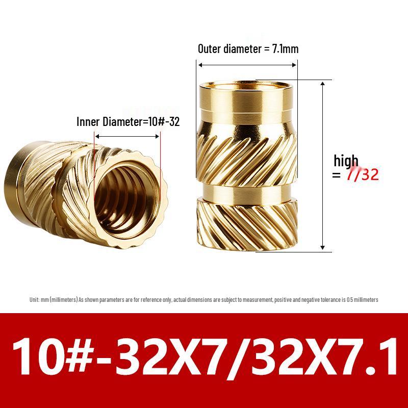 Tu Ba Copper Nut: Hot Melt, Double Diagonal, Knurled, Through-Hole Embedded Insert M1-M8.