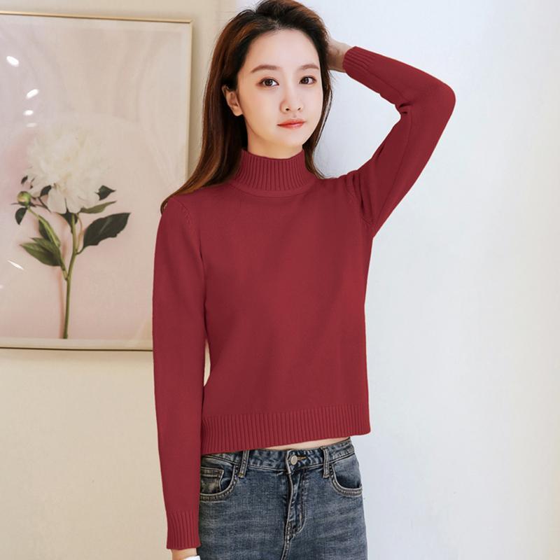 High-waisted Short Knitted Sweater Women's Long-sleeved Versatile Thermal Top Autumn and Winter Semi-turtleneck Thickened Primer Sweater