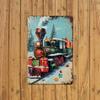 Vintage Christmas Train Metal Tin Sign 12x8 Inch Flat Wall Art Red Green Holiday Decor Rustproof For Home Nursery Kids Room