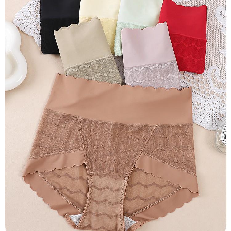 Popular Seamless High-Waisted Light Lace Tummy Control Silk Panties for Women